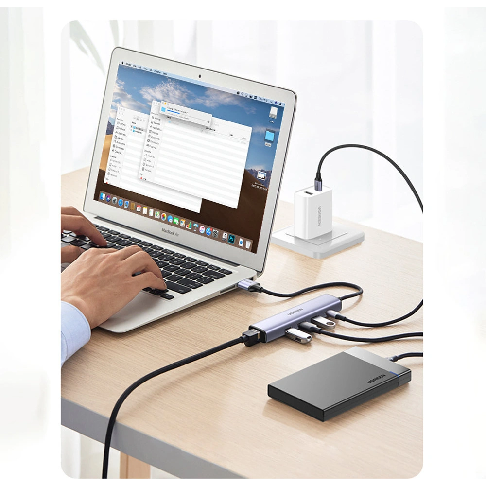 Hurtownia GSM - Hub UGREEN CM475 USB-C - 3xUSB / Ethernet RJ-45 / USB-C PD šedý - UGR1276GRY - {ean13} - Hurt