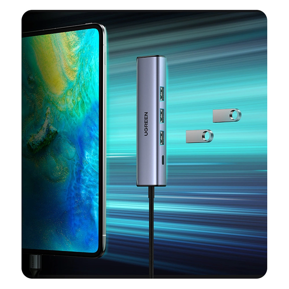 Hurtownia GSM - Hub UGREEN CM475 USB-C - 3xUSB / Ethernet RJ-45 / USB-C PD šedý - UGR1276GRY - {ean13} - Hurt