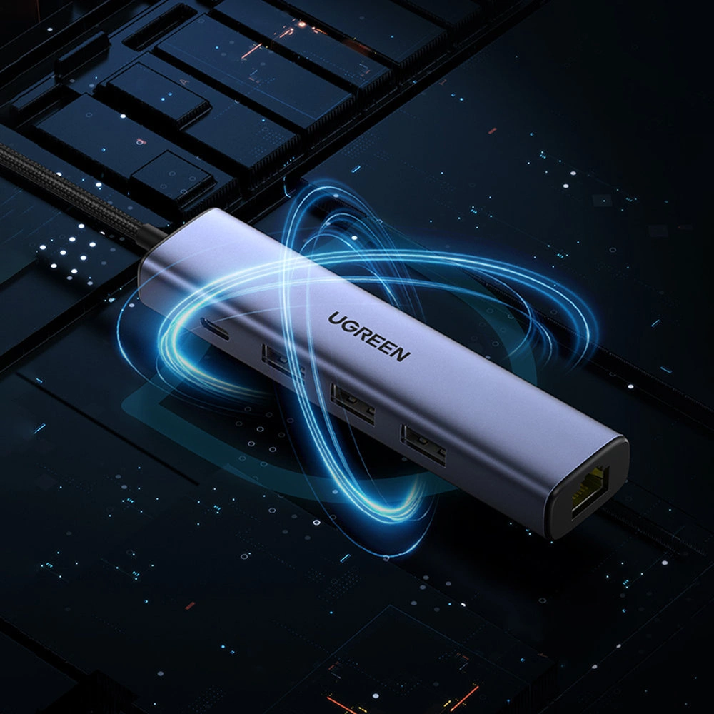 Hurtownia GSM - Hub UGREEN CM475 USB-C - 3xUSB / Ethernet RJ-45 / USB-C PD šedý - UGR1276GRY - {ean13} - Hurt