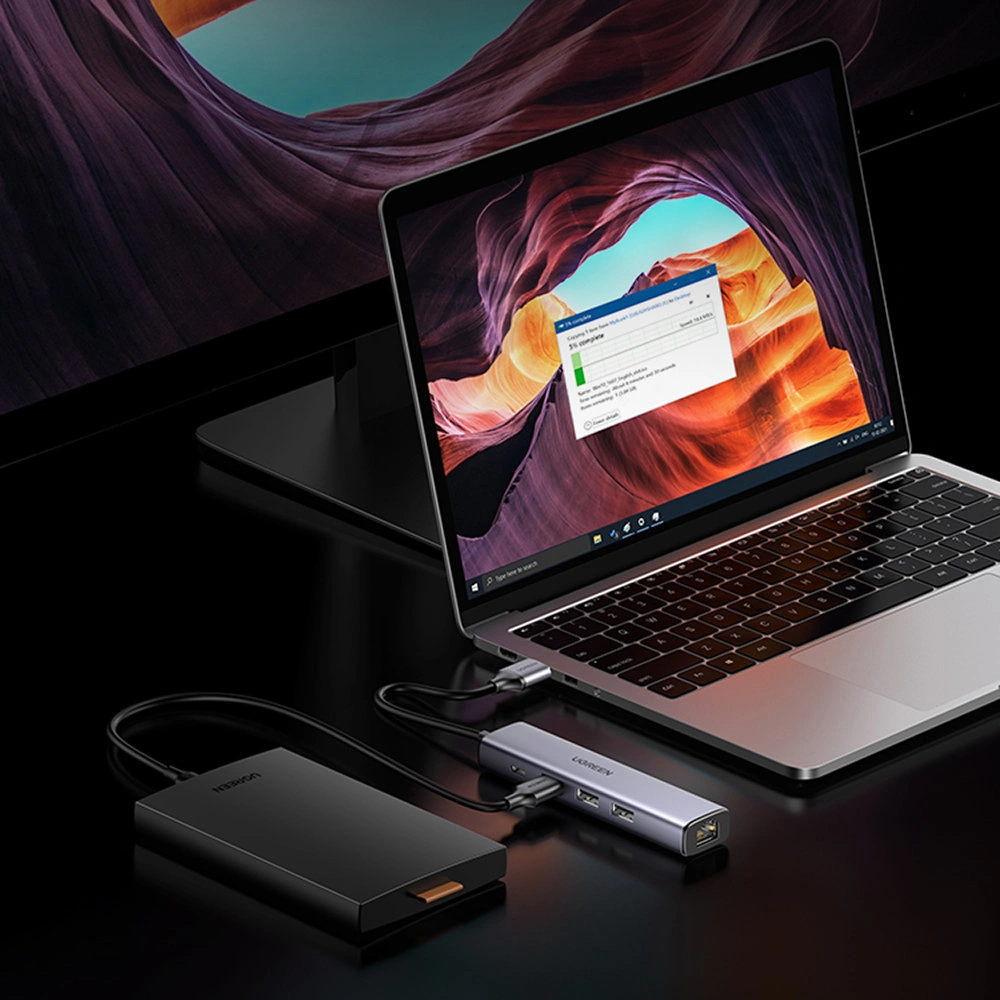 Hurtownia GSM - Hub UGREEN CM475 USB-C - 3xUSB / Ethernet RJ-45 / USB-C PD šedý - UGR1276GRY - {ean13} - Hurt
