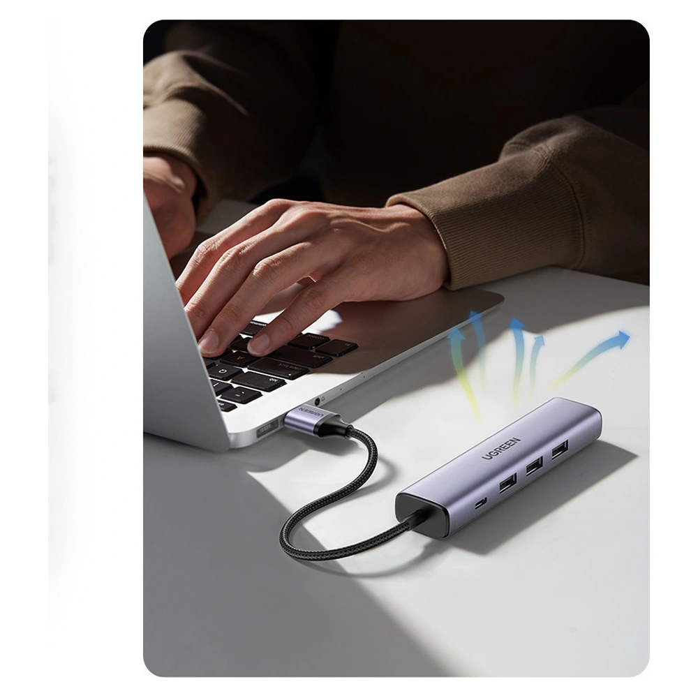 Hurtownia GSM - Hub UGREEN CM475 USB-C - 3xUSB / Ethernet RJ-45 / USB-C PD šedý - UGR1276GRY - {ean13} - Hurt