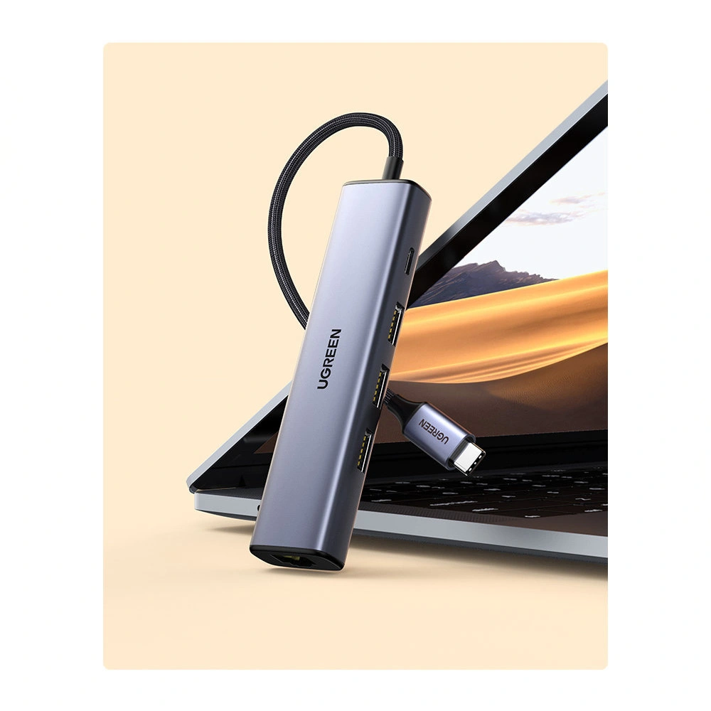 Hurtownia GSM - Hub UGREEN CM475 USB-C - 3xUSB / Ethernet RJ-45 / USB-C PD šedý - UGR1276GRY - {ean13} - Hurt