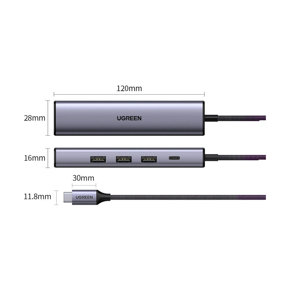 Hurtownia GSM - Hub UGREEN CM475 USB-C - 3xUSB / Ethernet RJ-45 / USB-C PD šedý - UGR1276GRY - {ean13} - Hurt