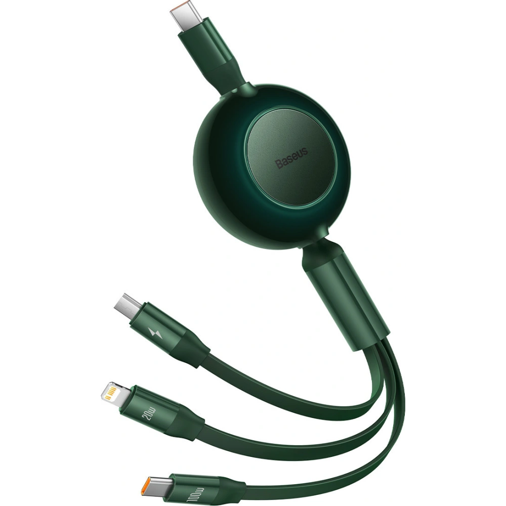 Zavíratelný kabel 3w1 Baseus Bright Mirror 2 USB-C - micro USB + Lightning + USB-C 3.5A 1.1m zelený