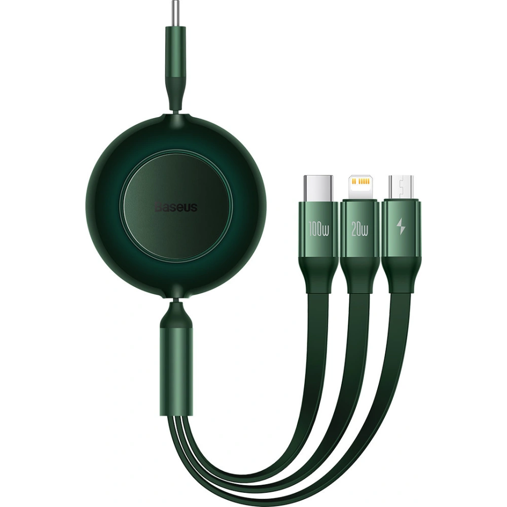 Zavíratelný kabel 3w1 Baseus Bright Mirror 2 USB-C - micro USB + Lightning + USB-C 3.5A 1.1m zelený