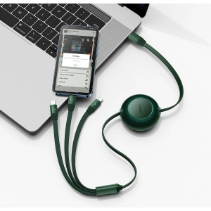 Zwijany kabel 3w1 Baseus Bright Mirror 2 USB-C - micro USB + Lightning + USB-C 3.5A 1.1m zielony
