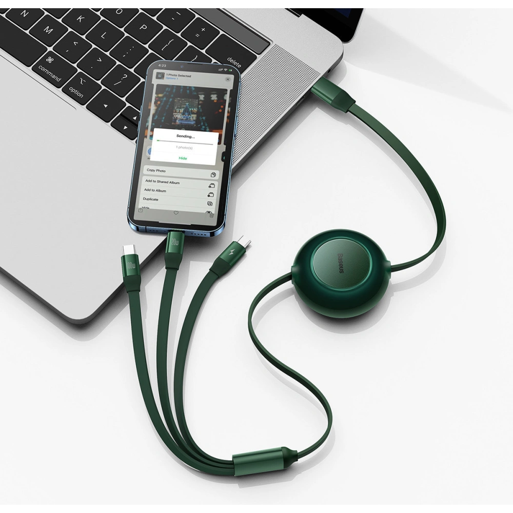 Zavíratelný kabel 3w1 Baseus Bright Mirror 2 USB-C - micro USB + Lightning + USB-C 3.5A 1.1m zelený