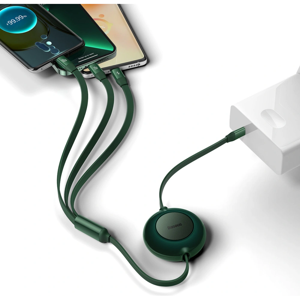 Zavíratelný kabel 3w1 Baseus Bright Mirror 2 USB-C - micro USB + Lightning + USB-C 3.5A 1.1m zelený