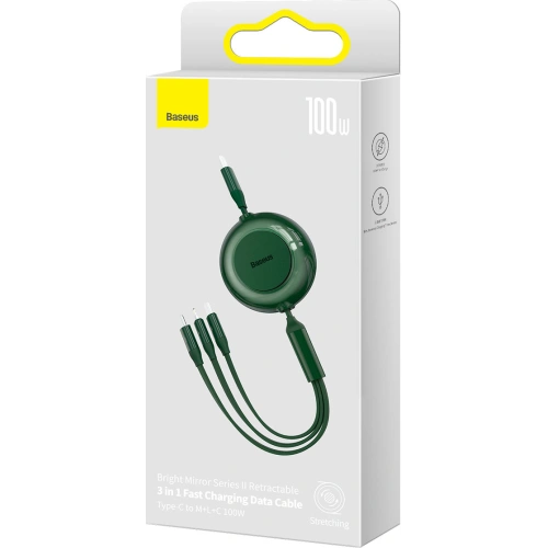 Zwijany kabel 3w1 Baseus Bright Mirror 2 USB-C - micro USB + Lightning + USB-C 3.5A 1.1m zielony