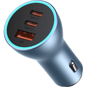Ładowarka samochodowa Baseus Golden Contactor Pro USB-A + 2x USB-C 65W niebieski