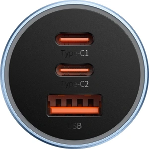 Automobilová nabíječka Baseus Golden Contactor Pro USB-A + 2x USB-C 65W modrá