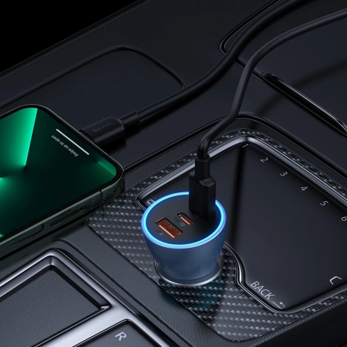 Ładowarka samochodowa Baseus Golden Contactor Pro USB-A + 2x USB-C 65W niebieski