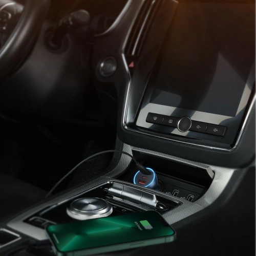 Ładowarka samochodowa Baseus Golden Contactor Pro USB-A + 2x USB-C 65W niebieski