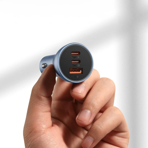 Ładowarka samochodowa Baseus Golden Contactor Pro USB-A + 2x USB-C 65W niebieski