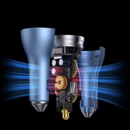 Ładowarka samochodowa Baseus Golden Contactor Pro USB-A + 2x USB-C 65W niebieski