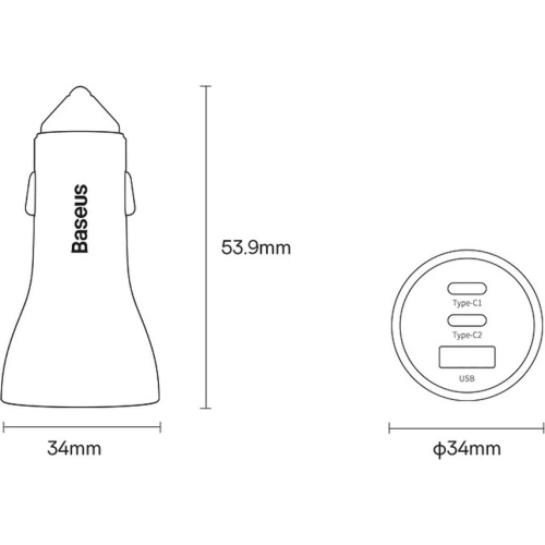 Ładowarka samochodowa Baseus Golden Contactor Pro USB-A + 2x USB-C 65W niebieski