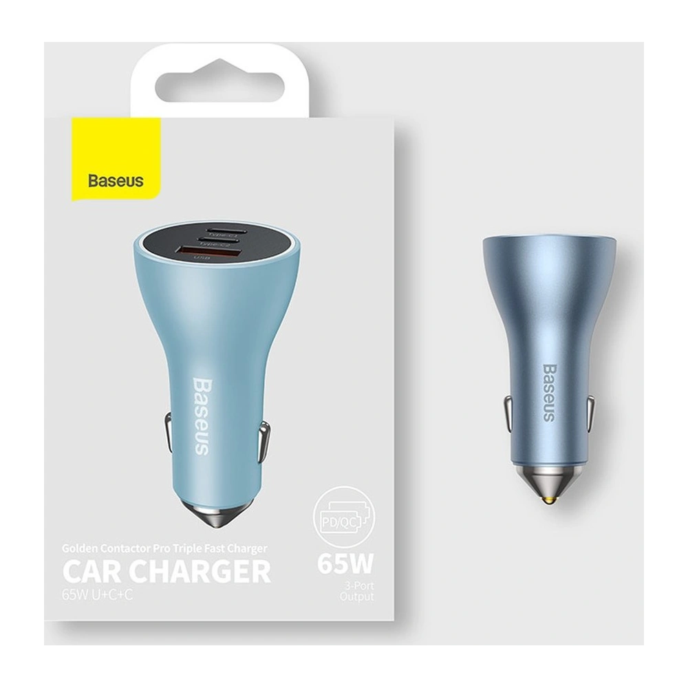 Wholesale Baseus Golden Contactor Pro USB-A car charger + 2x USB-C 65W blue - BSU3366BLU - {ean13} - Hurt