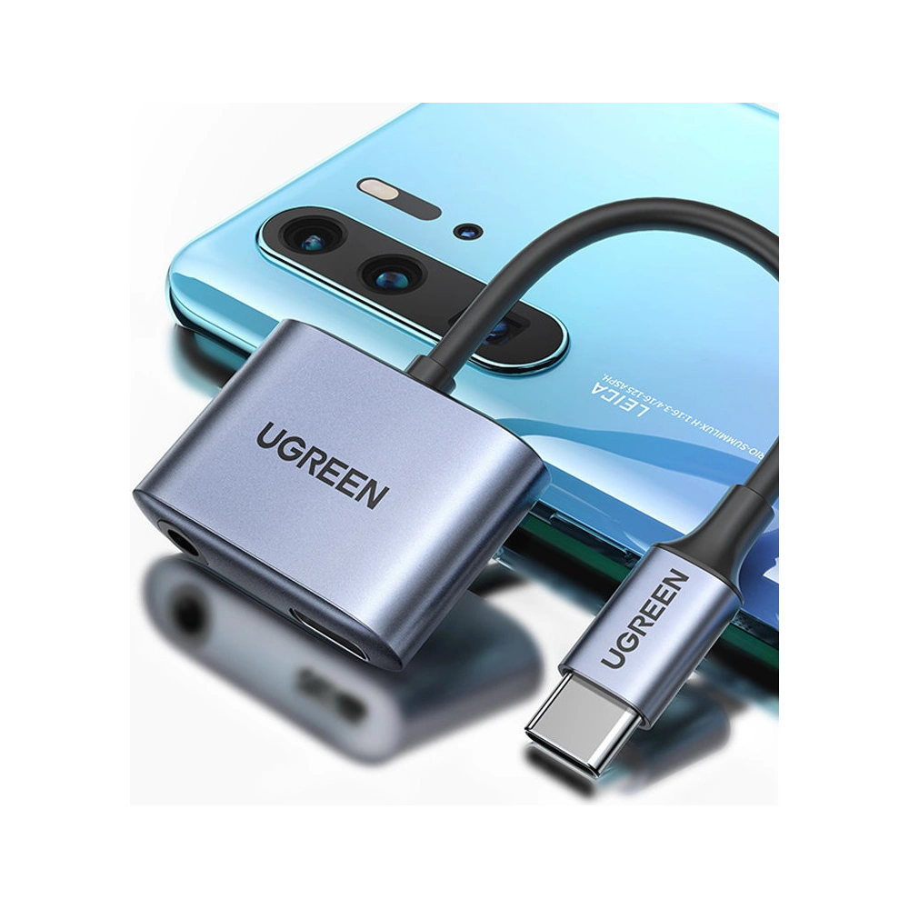 Wholesale UGREEN CM231 audio adapter USB Type C (male) - USB Type C PD QC (female) + 3.5mm mini jack (female) gray - UGR1278GRY - {ean13} - Hurt