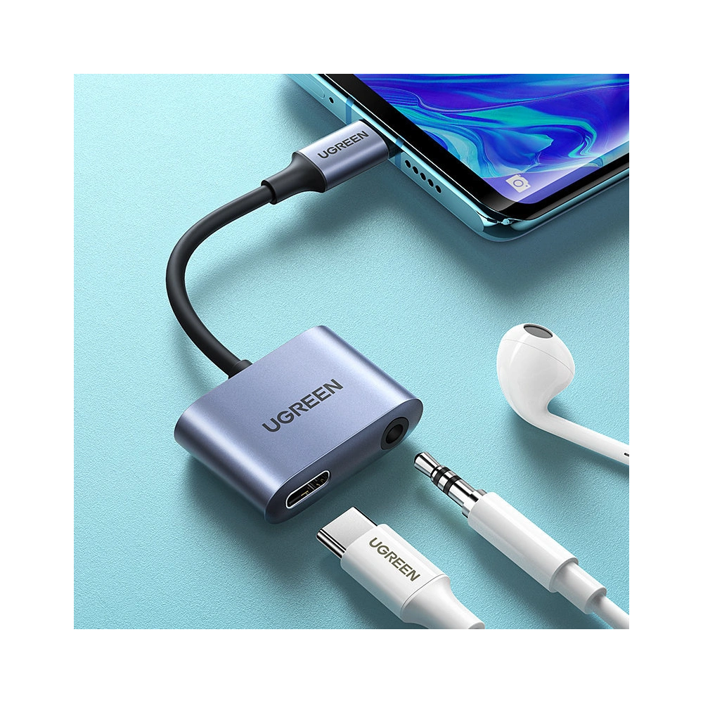 Wholesale UGREEN CM231 audio adapter USB Type C (male) - USB Type C PD QC (female) + 3.5mm mini jack (female) gray - UGR1278GRY - {ean13} - Hurt