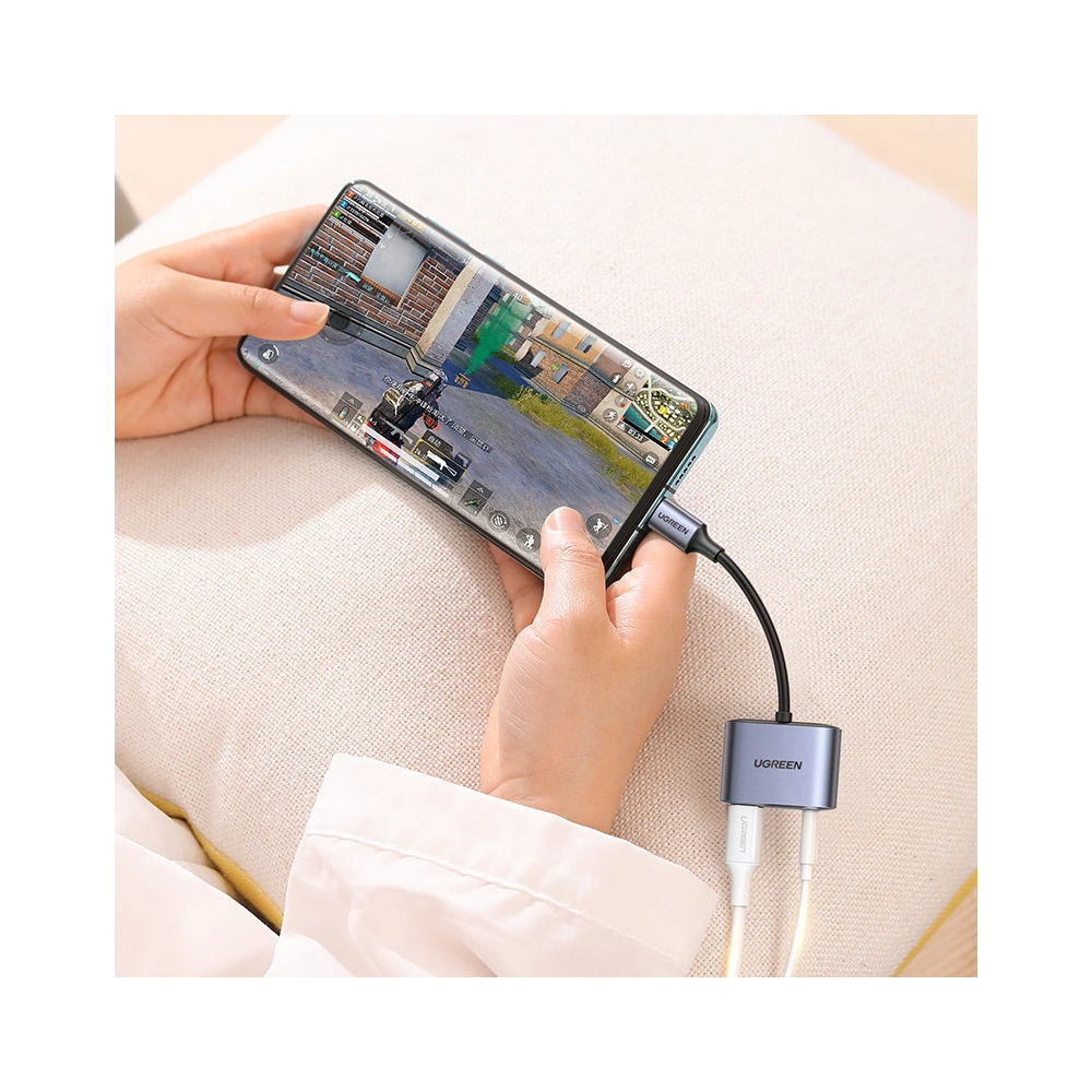 Wholesale UGREEN CM231 audio adapter USB Type C (male) - USB Type C PD QC (female) + 3.5mm mini jack (female) gray - UGR1278GRY - {ean13} - Hurt