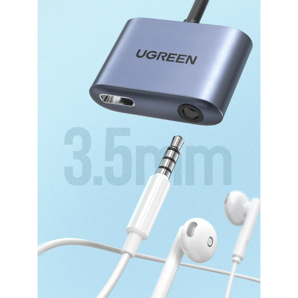 Wholesale UGREEN CM231 audio adapter USB Type C (male) - USB Type C PD QC (female) + 3.5mm mini jack (female) gray - UGR1278GRY - {ean13} - Hurt