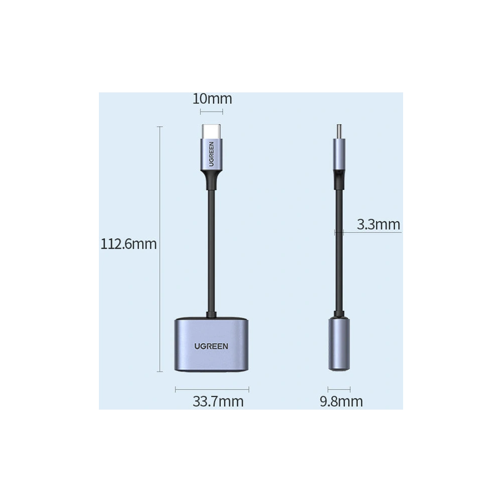 Hurtownia GSM - Adaptér UGREEN CM231 USB-C (mužský) - USB-C PD QC (ženský) + mini jack 3,5mm (ženský) šedý - UGR1278GRY - {ean13} - Hurt