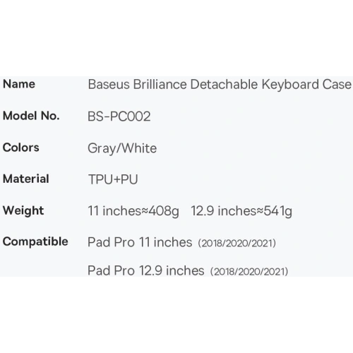 Etui z klawiaturą Baseus Brilliance Apple iPad Pro 11 2018/2020/2021 (1., 2. i 3. generacji) biały