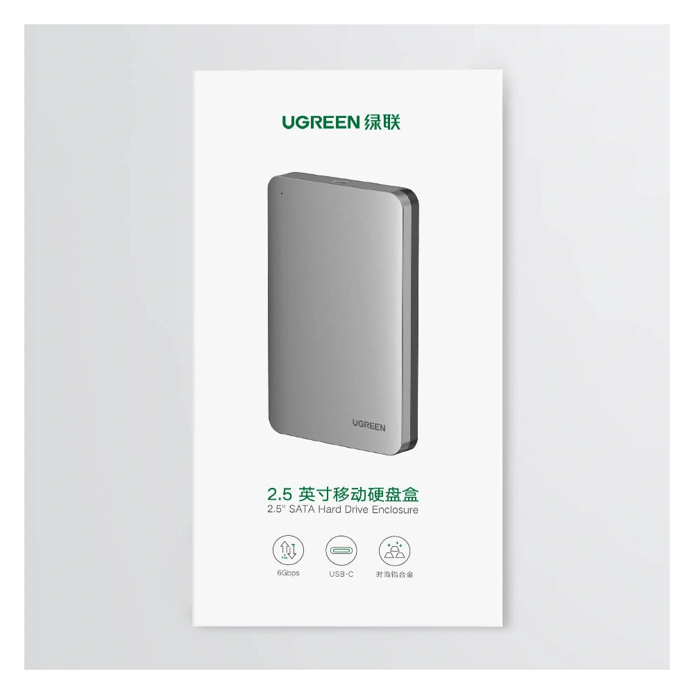 Hurtownia GSM - Kapsa na pevný disk 2,5 palce UGREEN CM300 SATA 3.0 6Gbps šedá + kabel USB - USB-C 0,5m - UGR1283GRY - {ean13} - Hurt