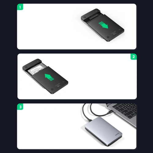 Kieszeń na dysk twardy 2,5 cala UGREEN CM300 SATA 3.0 6Gbps szary + kabel USB - USB-C 0,5m