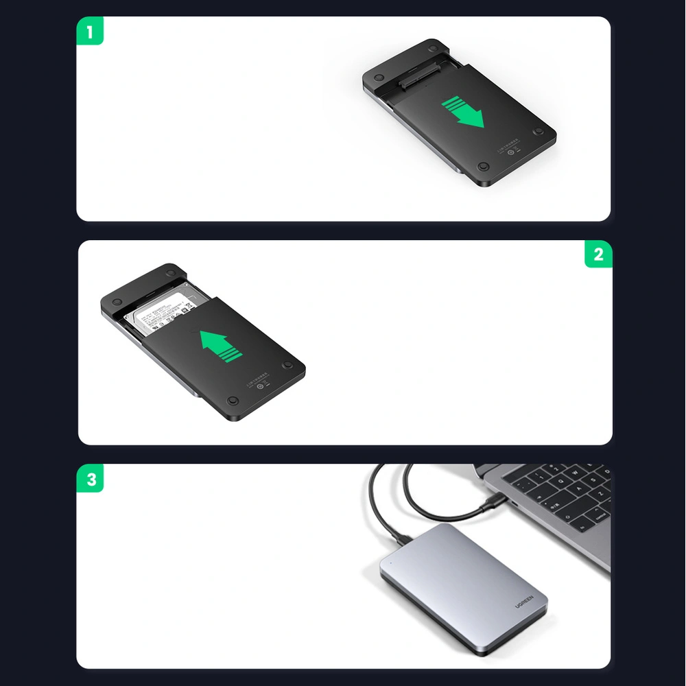 Hurtownia GSM - Kapsa na pevný disk 2,5 palce UGREEN CM300 SATA 3.0 6Gbps šedá + kabel USB - USB-C 0,5m - UGR1283GRY - {ean13} - Hurt
