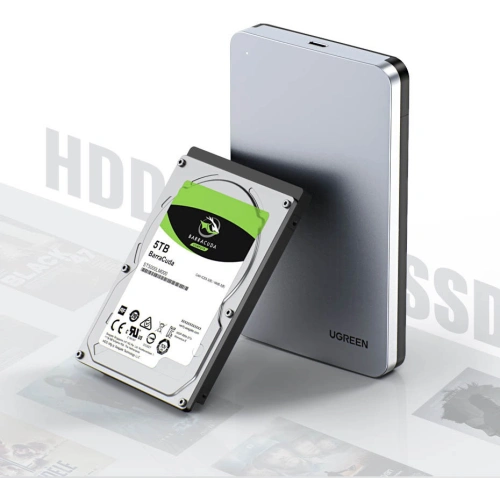 Kieszeń na dysk twardy 2,5 cala UGREEN CM300 SATA 3.0 6Gbps szary + kabel USB - USB-C 0,5m