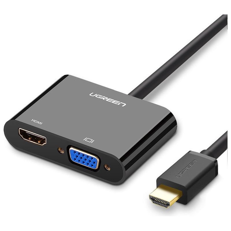 Hurtownia Ugreen - 6957303847440 - UGR1284BLK - Adapter konwerter UGREEN CM101 mini HDMI (męski) - VGA (żeński) / HDMI (żeński) + mini jack 3,5mm (żeński) czarny - B2B homescreen