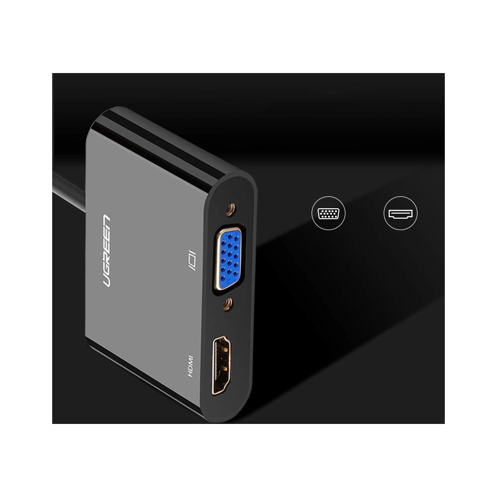 Hurtownia GSM - Adapter konwerter UGREEN CM101 mini HDMI (męski) - VGA (żeński) / HDMI (żeński) + mini jack 3,5mm (żeński) czarny - UGR1284BLK - {ean13} - Hurt
