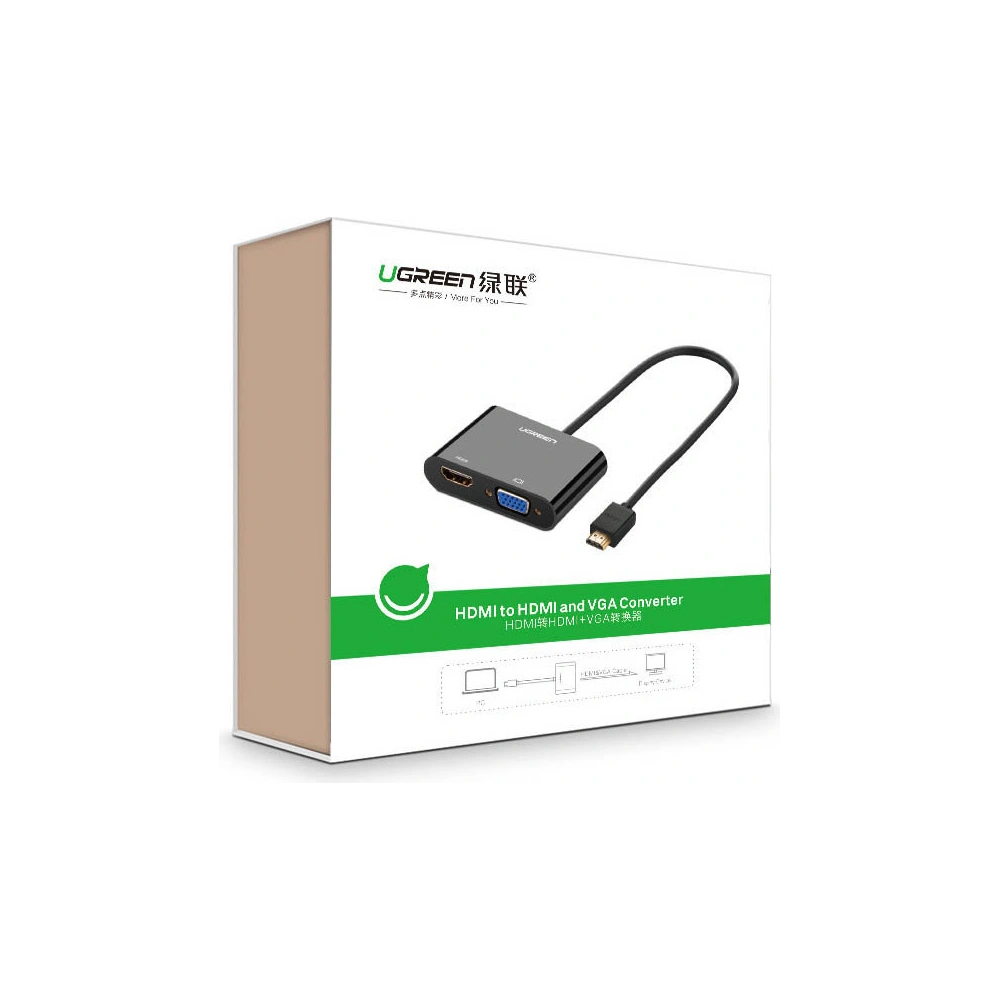 Hurtownia GSM - Adaptér konvertor UGREEN CM101 mini HDMI (samec) - VGA (samice) / HDMI (samice) + mini jack 3,5 mm (samice) černý - UGR1284BLK - {ean13} - Hurt