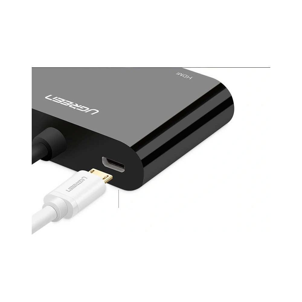 Hurtownia GSM - Adapter konwerter UGREEN CM101 mini HDMI (męski) - VGA (żeński) / HDMI (żeński) + mini jack 3,5mm (żeński) czarny - UGR1284BLK - {ean13} - Hurt