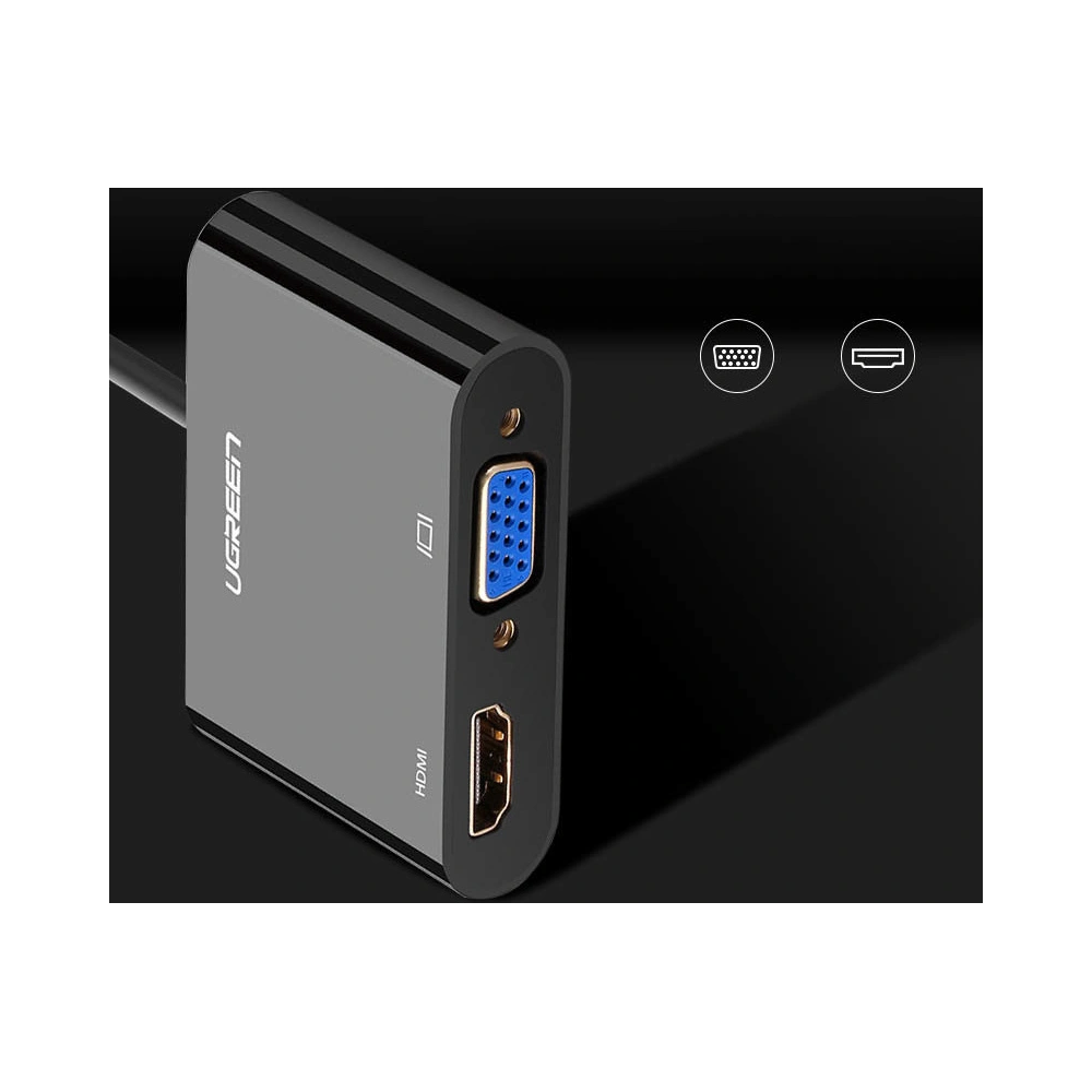 Hurtownia GSM - Adapter konwerter UGREEN CM101 mini HDMI (męski) - VGA (żeński) / HDMI (żeński) + mini jack 3,5mm (żeński) czarny - UGR1284BLK - {ean13} - Hurt