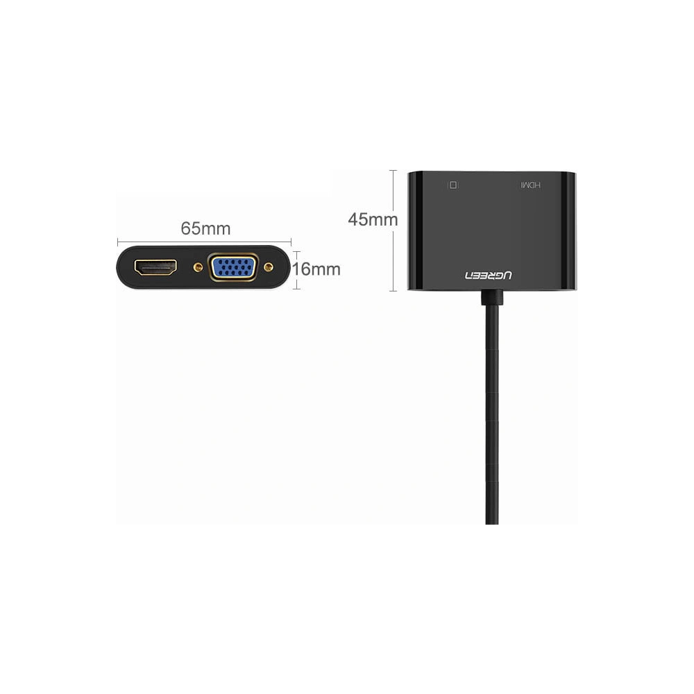 Hurtownia GSM - Adaptér konvertor UGREEN CM101 mini HDMI (samec) - VGA (samice) / HDMI (samice) + mini jack 3,5 mm (samice) černý - UGR1284BLK - {ean13} - Hurt