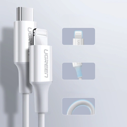 Kabel UGREEN US171 USB-C - Lightning MFi 3A 1.5m biały