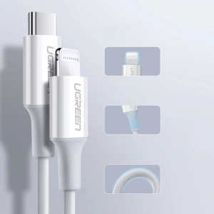 Kabel UGREEN US171 USB-C - Lightning MFi 3A 0.25m biały