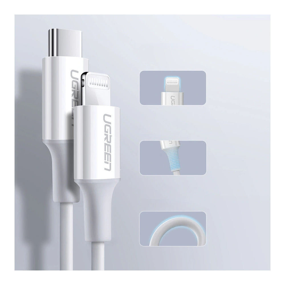 Hurtownia GSM - Kabel UGREEN US171 USB-C - Lightning MFi 3A 0.5m bílý - UGR1292WHT - {ean13} - Hurt