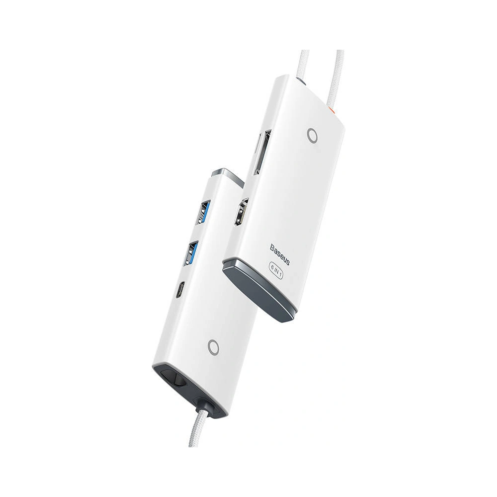 Hurtownia GSM - Hub 6v1 Baseus Lite Series, USB-C na 2x USB 3.0 + HDMI + USB-C + TF/SD (bílý) - BSU3373WHT - {ean13} - Hurt