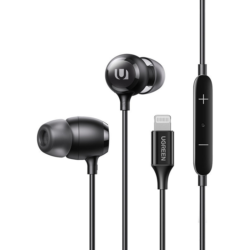 Ugreen Distributor - 6957303886555 - UGR1293BLK - UGREEN EP104 MFI wired in-ear headphones with 1.15m Lightning connector black - B2B homescreen