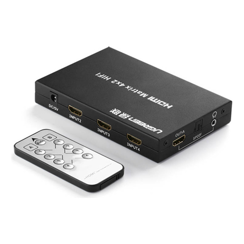 Ugreen Distributor - 6957303842162 - UGR1297BLK - UGREEN signal splitter 4x HDMI (input) to 2x HDMI (output) switch splitter switch 4K / FullHD black - B2B homescreen