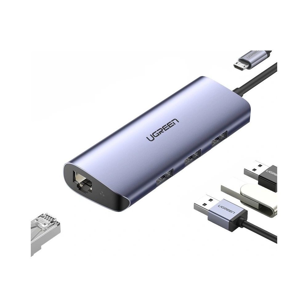 Wholesale UGREEN CM252 multifunctional adapter HUB USB Type C - 3 x USB / Ethernet RJ-45 / micro USB gray - UGR1299GRY - {ean13} - Hurt