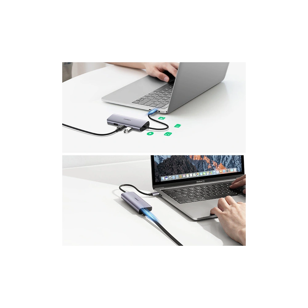 Wholesale UGREEN CM252 multifunctional adapter HUB USB Type C - 3 x USB / Ethernet RJ-45 / micro USB gray - UGR1299GRY - {ean13} - Hurt
