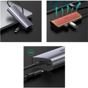 Adapter HUB UGREEN CM252 USB- C - 3 x USB / Ethernet RJ-45 / microUSB szary