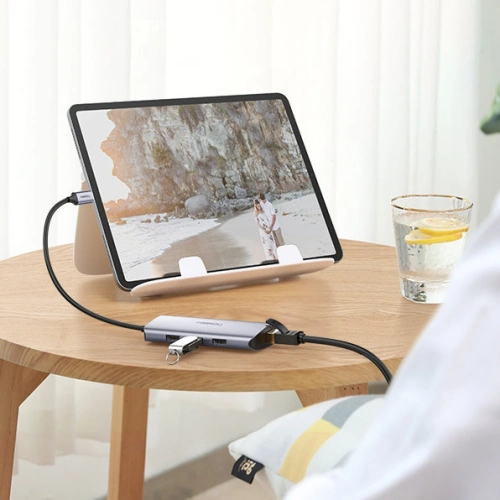 Adapter HUB UGREEN CM252 USB- C - 3 x USB / Ethernet RJ-45 / microUSB szary