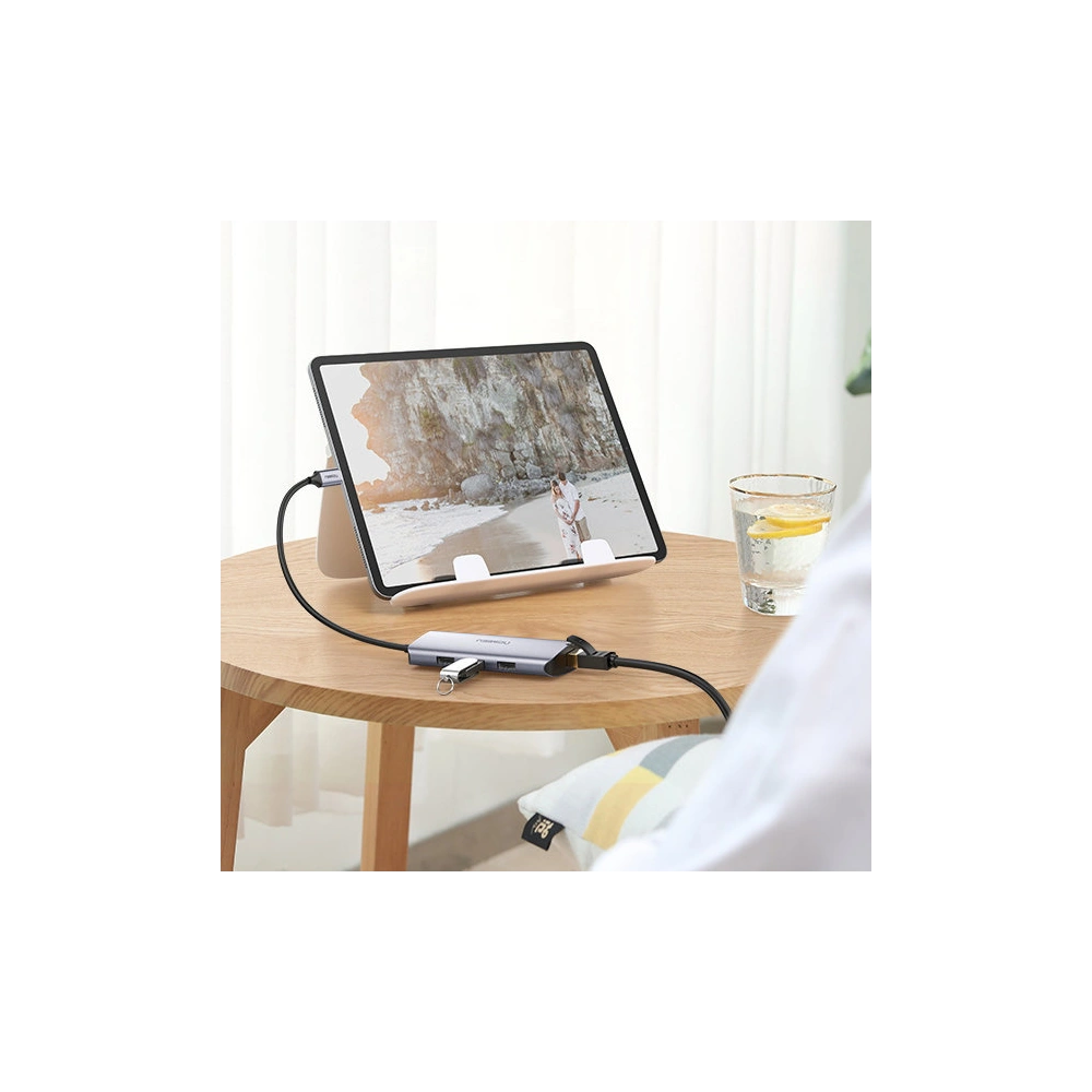 Hurtownia GSM - Adapter HUB UGREEN CM252 USB- C - 3 x USB / Ethernet RJ-45 / microUSB szary - UGR1299GRY - {ean13} - Hurt