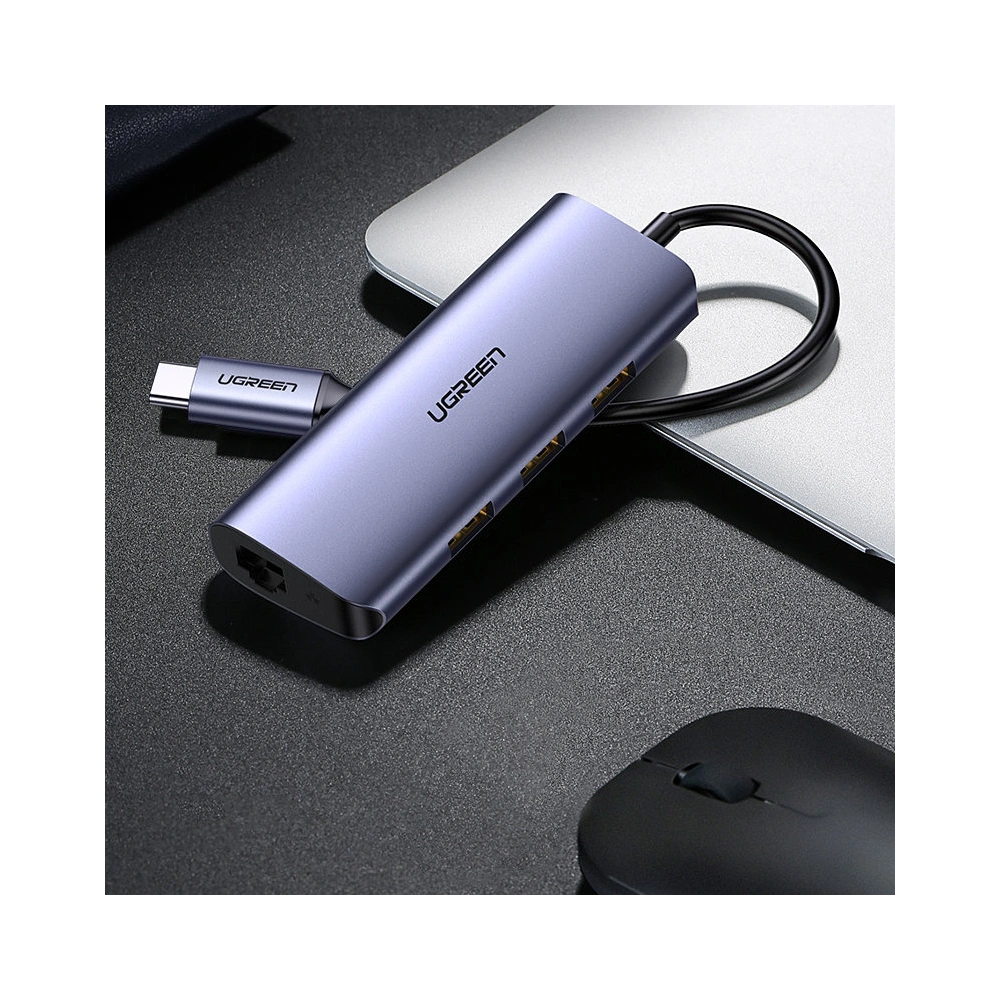 Hurtownia GSM - Adapter HUB UGREEN CM252 USB- C - 3 x USB / Ethernet RJ-45 / microUSB szary - UGR1299GRY - {ean13} - Hurt