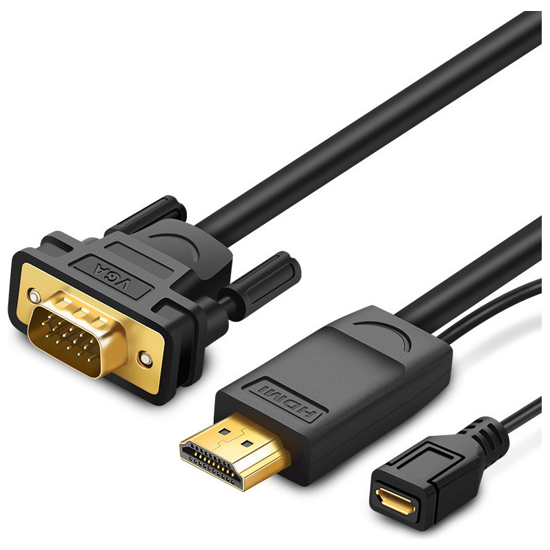 Ugreen Distributor - 6957303834495 - UGR1301BLK - UGREEN MM101 adapter image converter HDMI - VGA with micro USB power 1.5m black - B2B homescreen